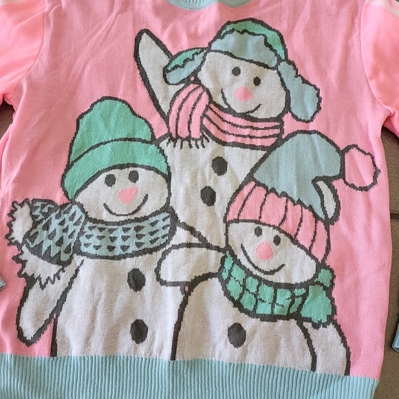 NWT Juniors Small Well Worn Holiday Ugly Christmas Sweater Snowmen Retro - Picture 8 of 9